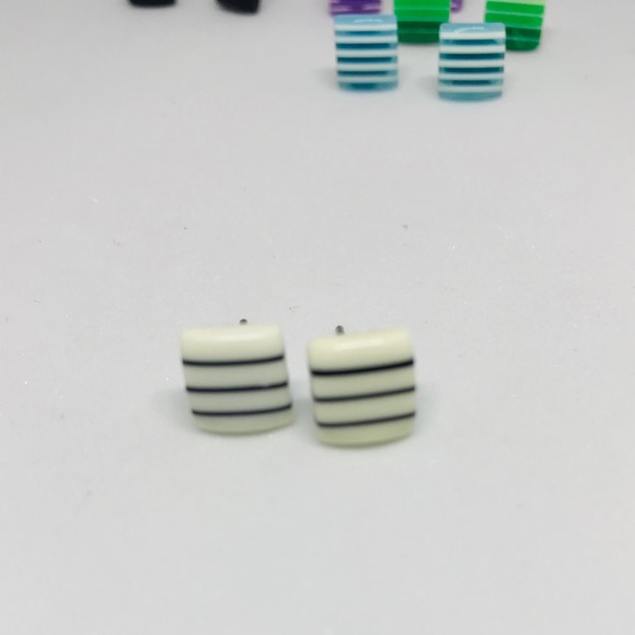 Black And White Minimalist Repurposed Stud Earrings - Picture 3 of 14